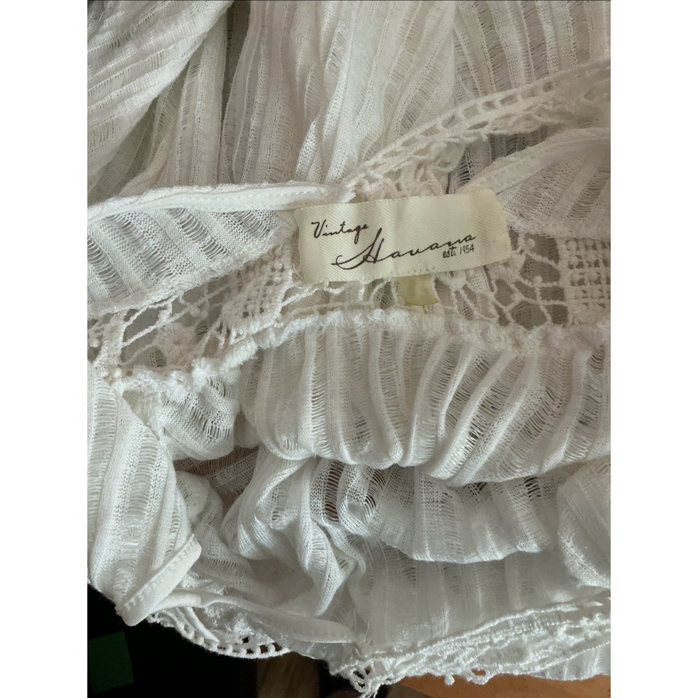 Vintage Havana Boho Swim Cover Up Beach Tank Top  White Crochet Lace Cottagecore - Picture 5 of 6